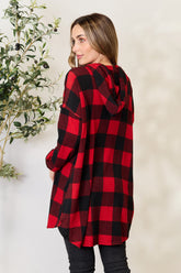 Heimish Full Size Plaid Hooded Button-Up Shirt - Trendy & Comfortable